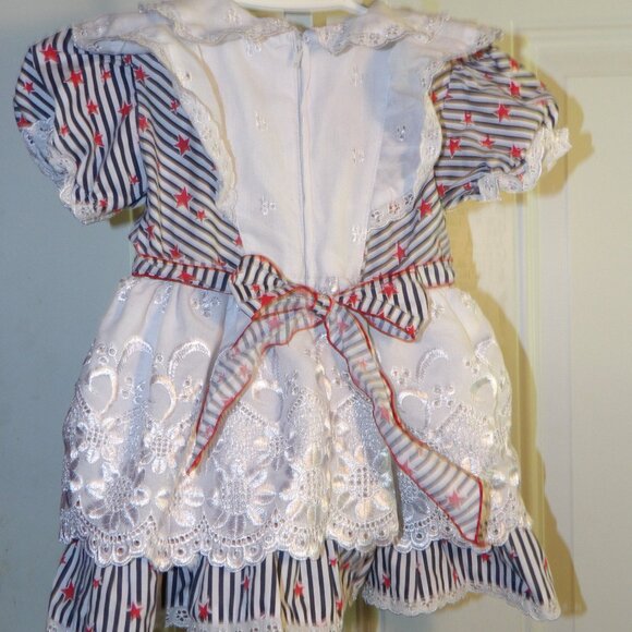 Girl's Vienna Red White Blue Party Dress Vintage Size Medium - Picture 3 of 4